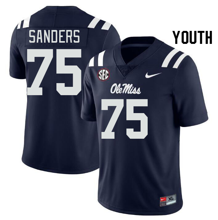 Youth #75 Brycen Sanders Ole Miss Rebels College Football Jerseys Stitched Sale-Navy